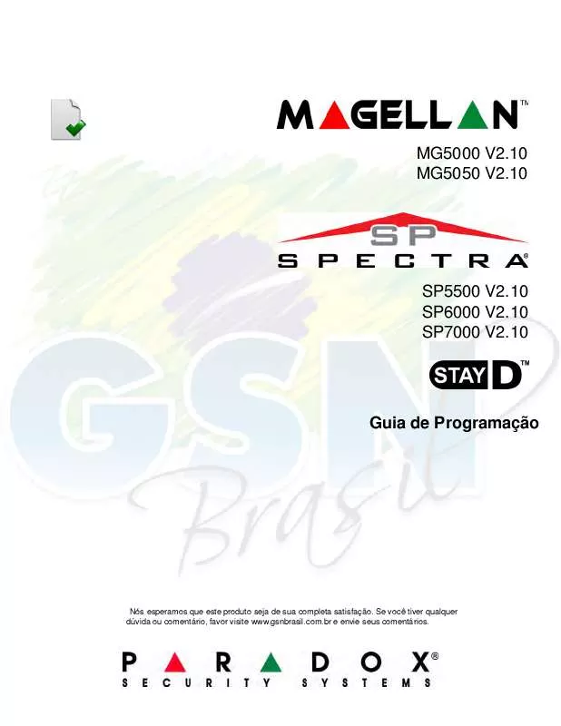Mode d'emploi PARADOX MAGELLAN SP SPECTRA MG5000