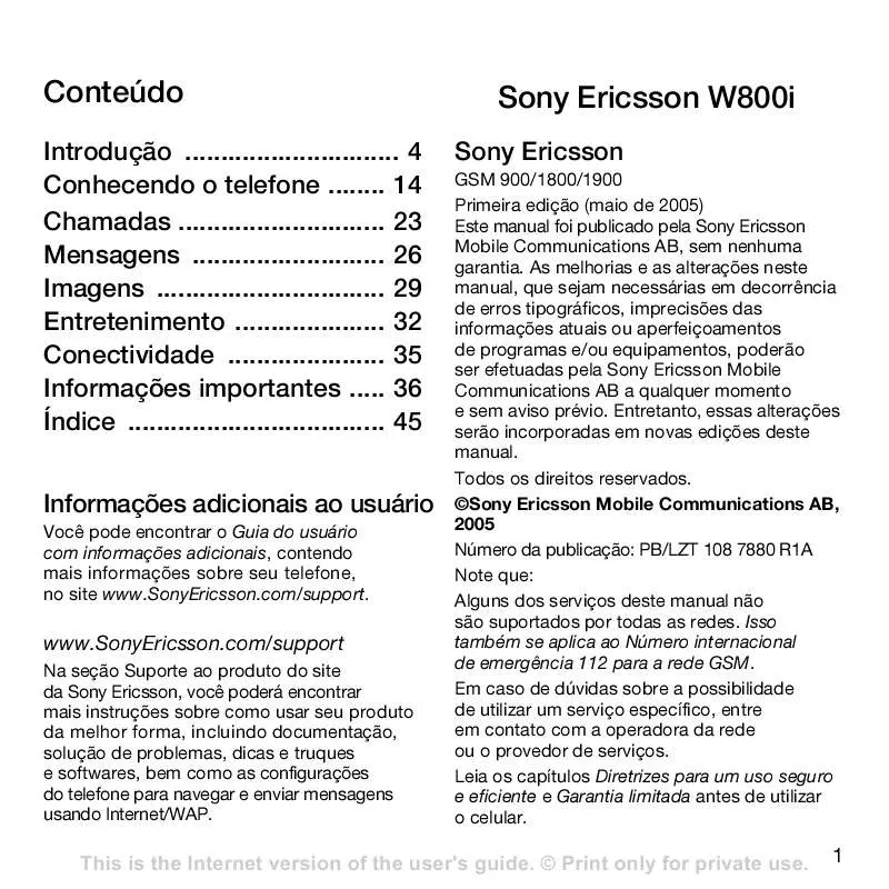Mode d'emploi SONY ERICSSON W800