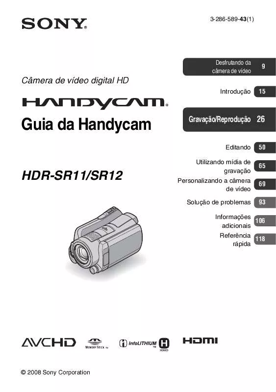Mode d'emploi SONY HDR-SR12