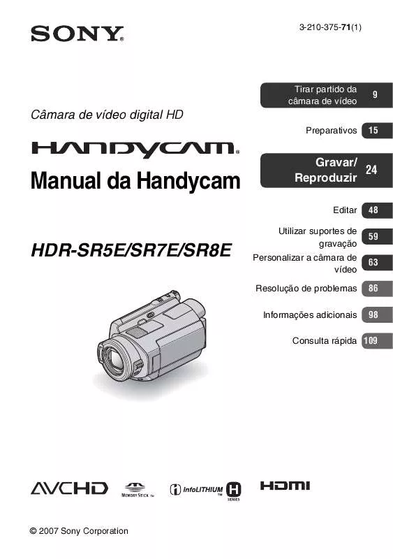 Mode d'emploi SONY HDR-SR5E