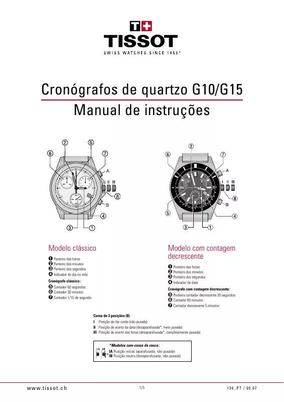Mode d'emploi TISSOT CRONOGRAFOS DE QUARTZO G10