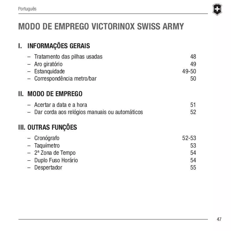 Mode d'emploi VICTORINOX SWISS ARMY WATCH