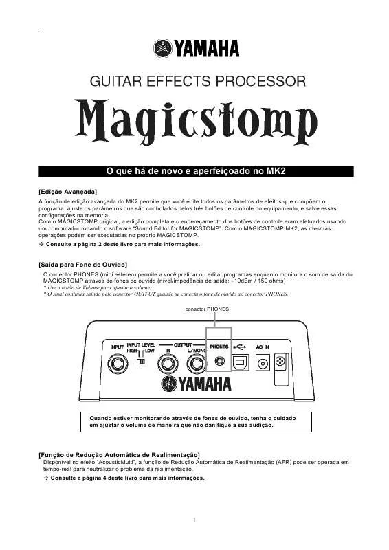 Mode d'emploi YAMAHA MAGICSTOMP GUITAR EFFECTS PROCESSOR MK2
