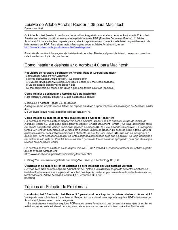 Mode d'emploi ADOBE ACROBAT READER 4.05