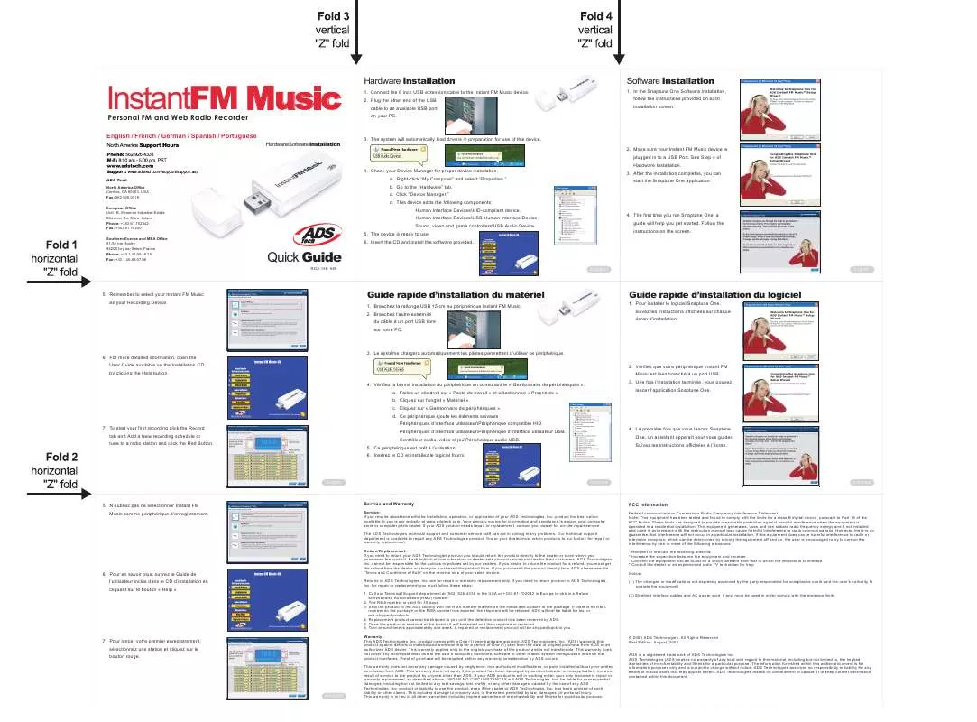 Mode d'emploi ADS TECH INSTANTFM MUSIC