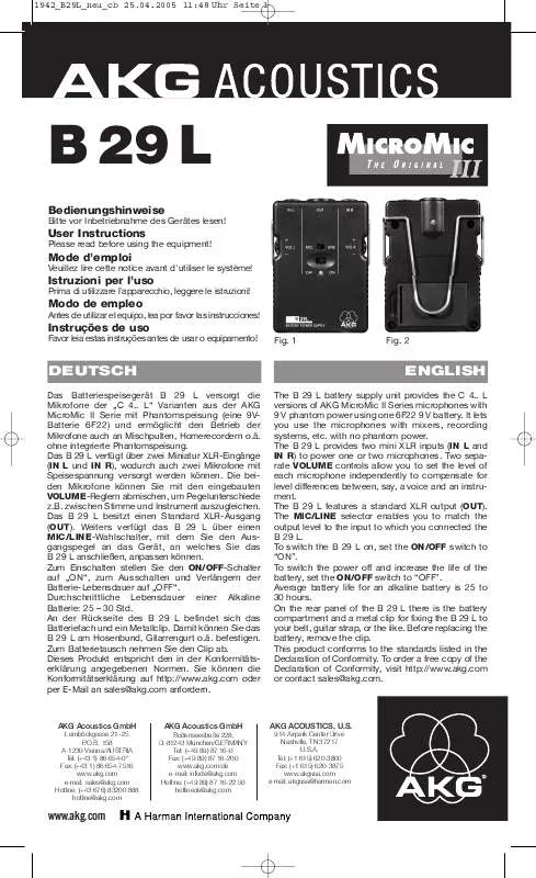 Mode d'emploi AKG B 29 L