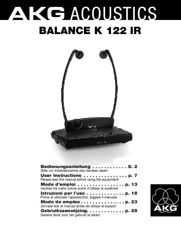 Mode d'emploi AKG BALANCE K 122 IR