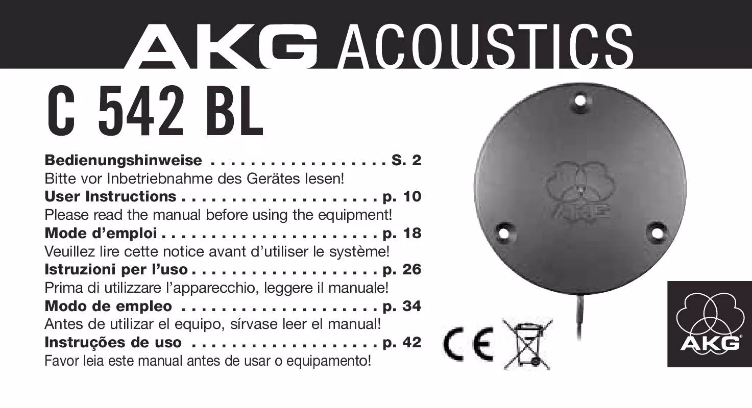 Mode d'emploi AKG C 542 BL