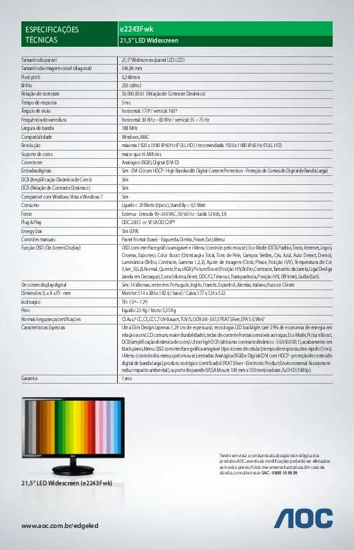 Mode d'emploi AOC E2243FWK