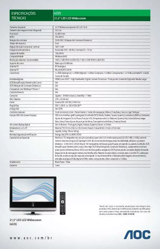 Mode d'emploi AOC E22T