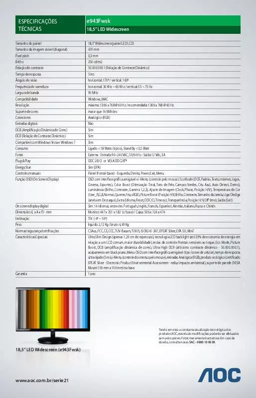 Mode d'emploi AOC E943FWSK