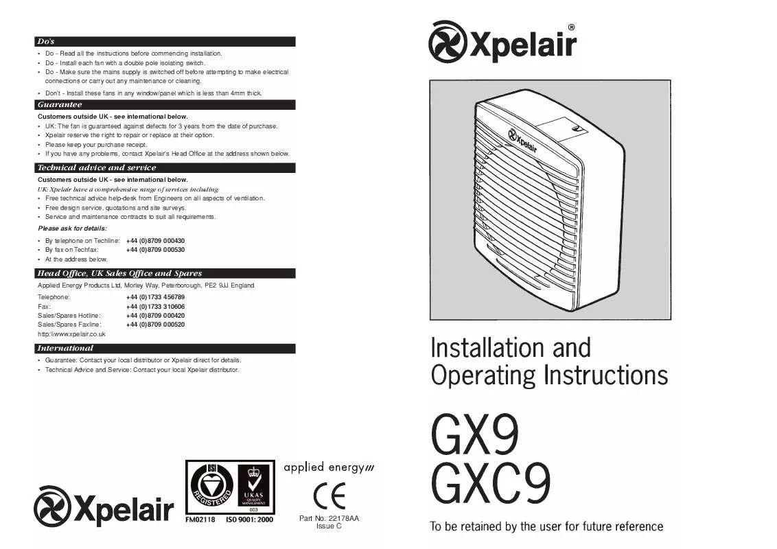 Mode d'emploi APPLIED ENERGY GXC9