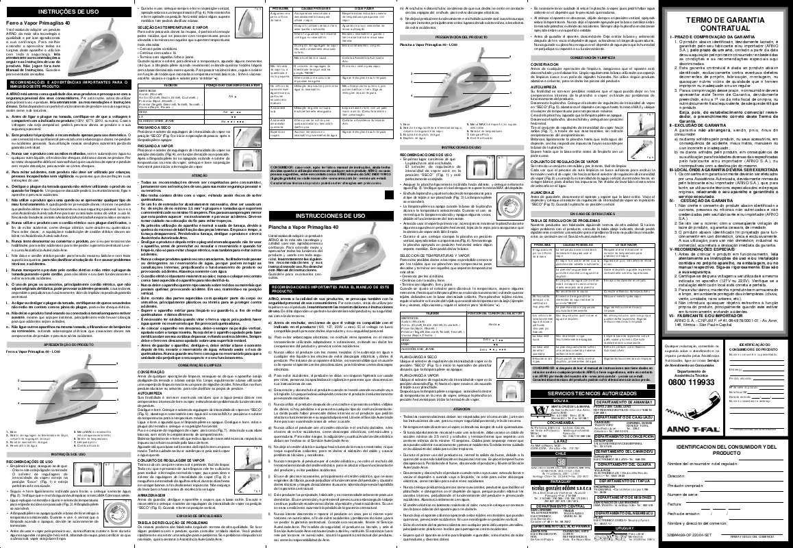 Mode d'emploi ARNO FERRO A VAPOR PRIMAGLISS 40