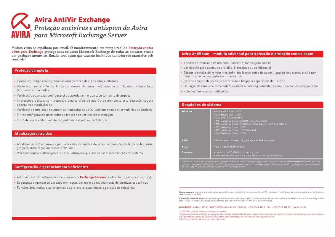 Mode d'emploi AVIRA ANTIVIR EXCHANGE