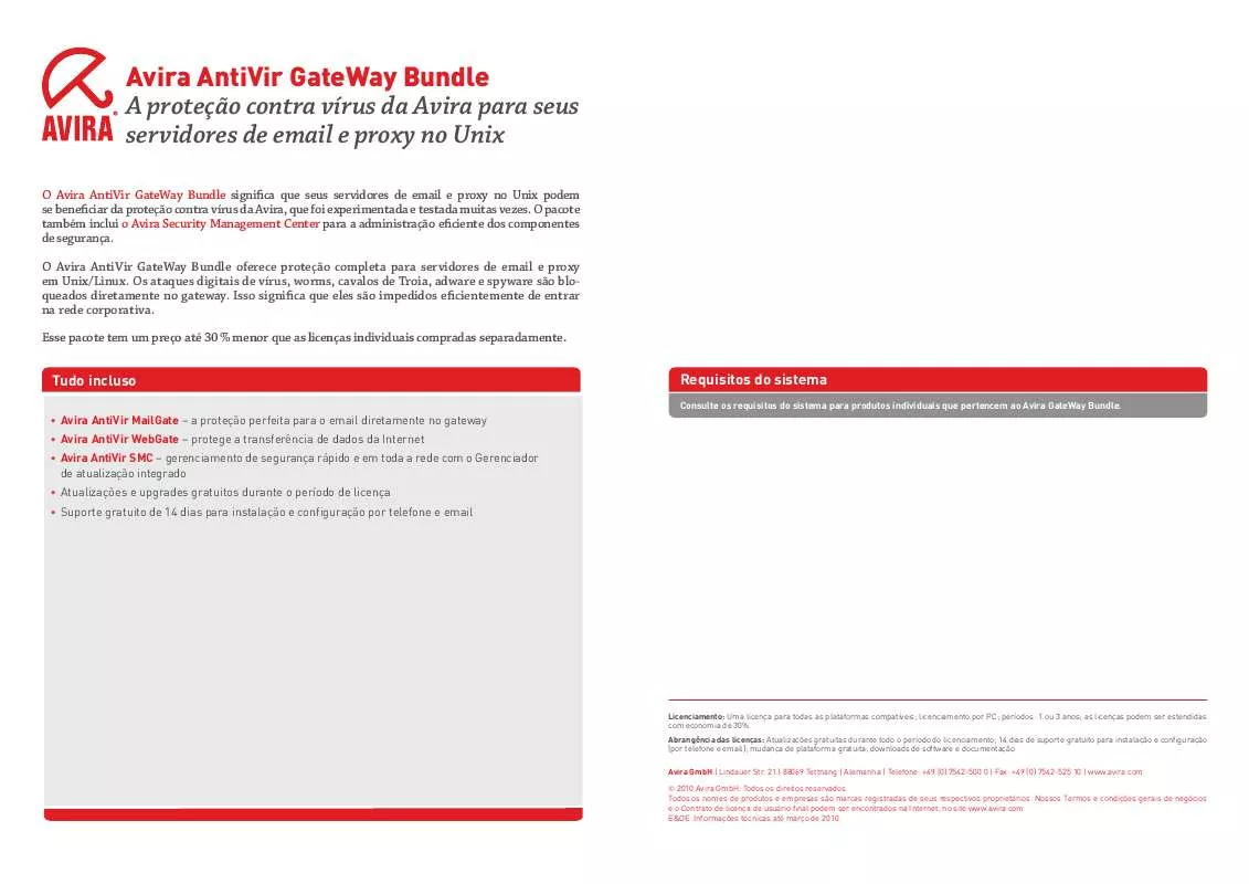 Mode d'emploi AVIRA ANTIVIR GATEWAY BUNDLE