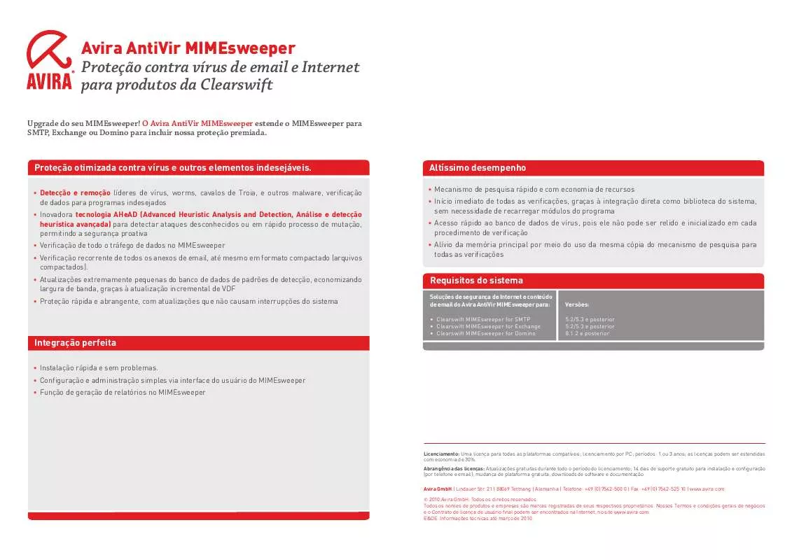 Mode d'emploi AVIRA ANTIVIR MIMESWEEPER