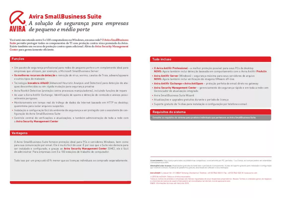 Mode d'emploi AVIRA SMALL BUSINESS SUITE