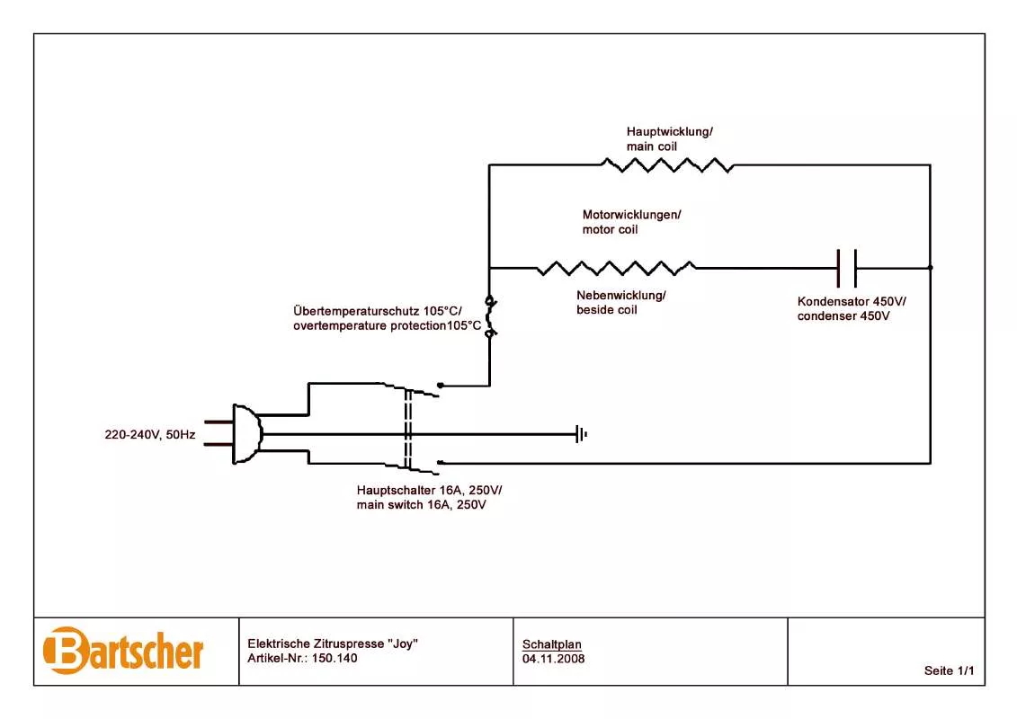 Mode d'emploi BARTSCHER 150140