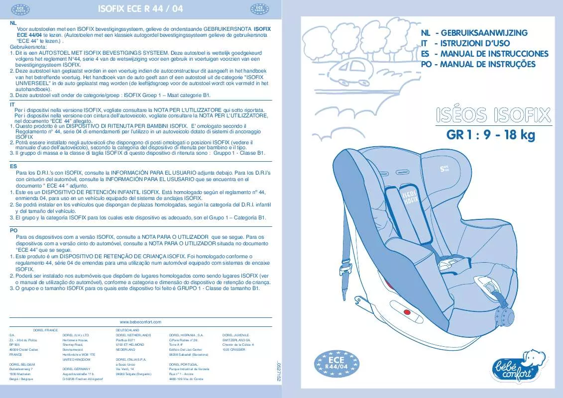 Mode d'emploi BEBE CONFORT ISEOS ISOFIX GR 1