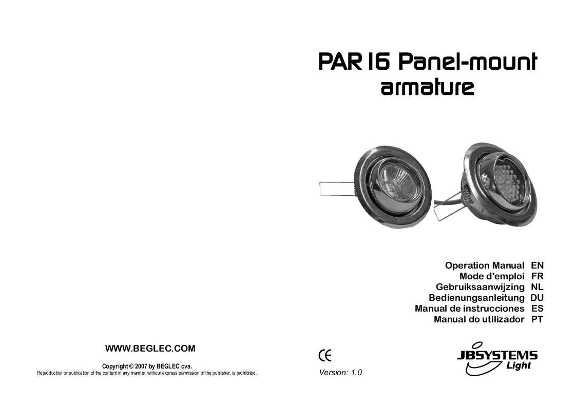 Mode d'emploi BEGLEC PAR 16 PANEL-MOUNT ARMATURE