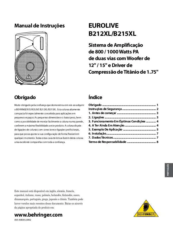 Mode d'emploi BEHRINGER B212XL