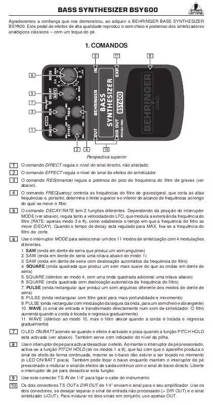 Mode d'emploi BEHRINGER BSY600