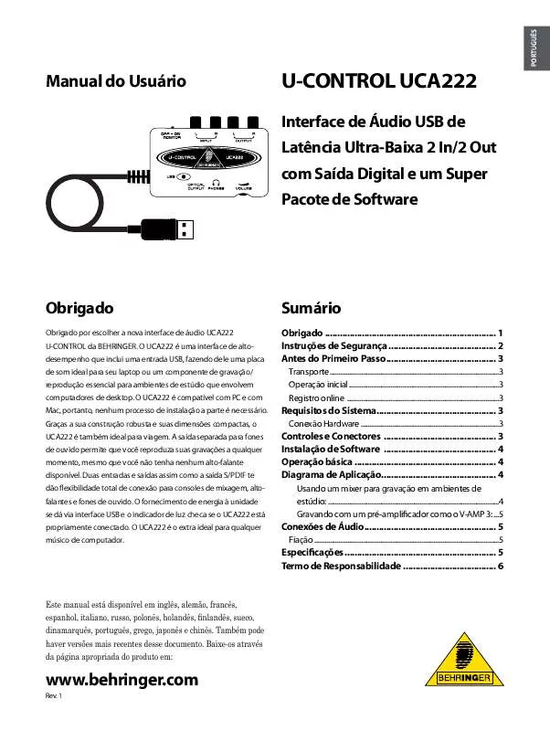 Mode d'emploi BEHRINGER UCA222