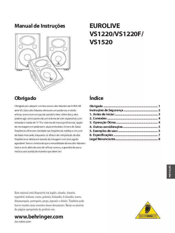 Mode d'emploi BEHRINGER VS1220