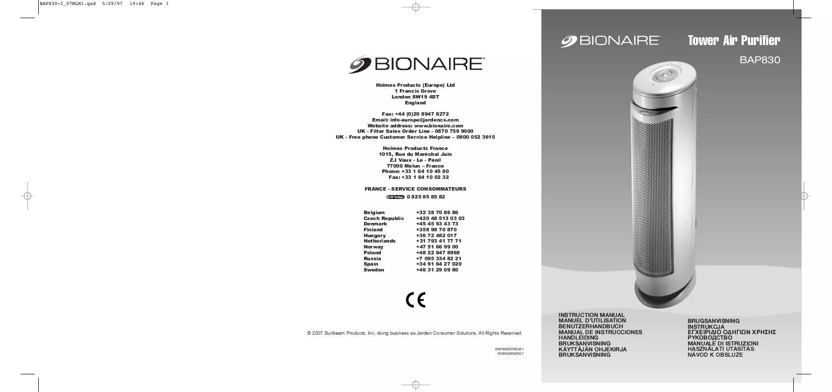 Mode d'emploi BIONAIRE BAP830