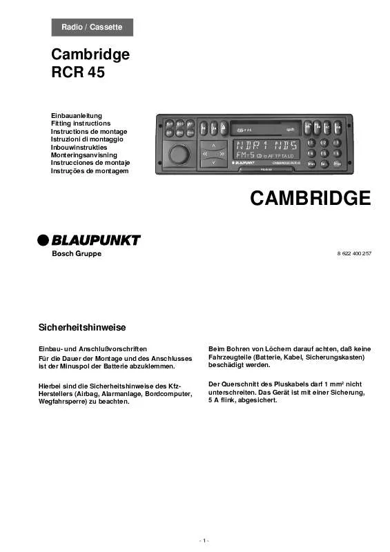 Mode d'emploi BLAUPUNKT CAMBRIDGE RCR 45