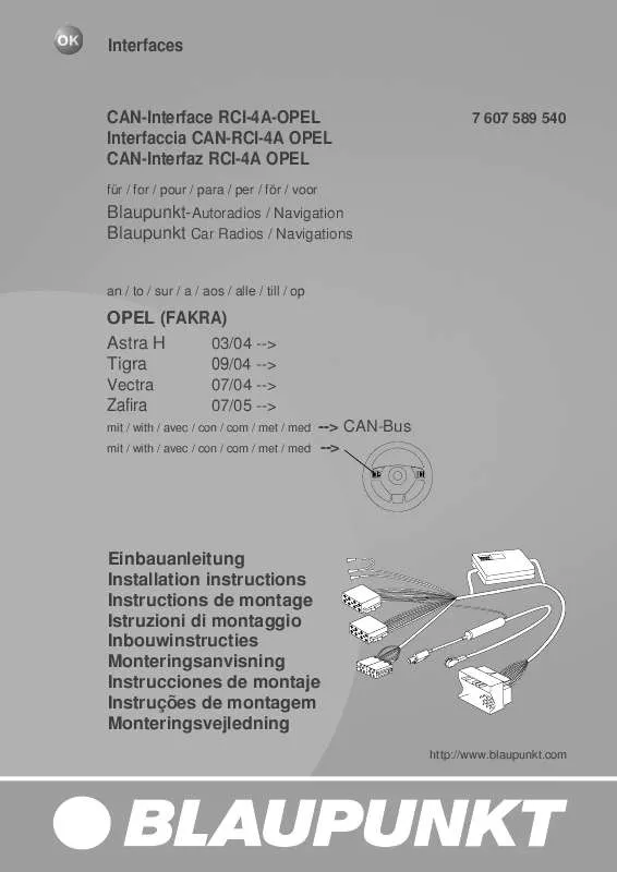 Mode d'emploi BLAUPUNKT CAN KFZ INTERFACE RCI4A-CAN OPEL HS