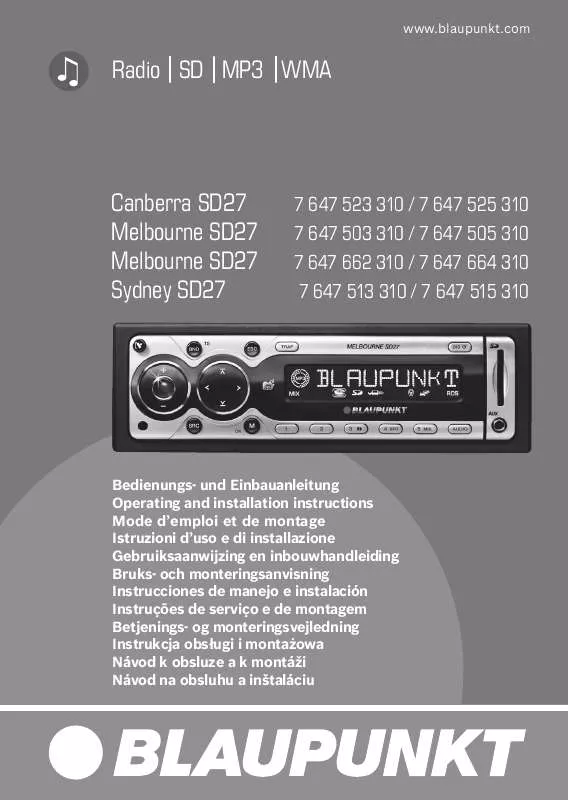 Mode d'emploi BLAUPUNKT CANBERRA SD27 GREEN