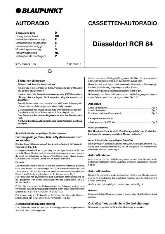 Mode d'emploi BLAUPUNKT DSSELDORF RCR 84