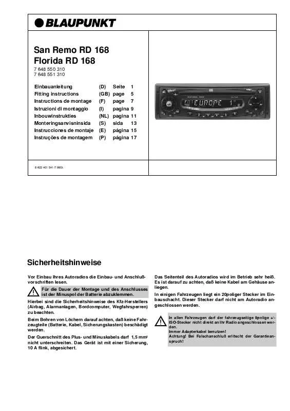 Mode d'emploi BLAUPUNKT FLORIDA RD 168