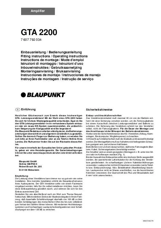 Mode d'emploi BLAUPUNKT GTA 2200