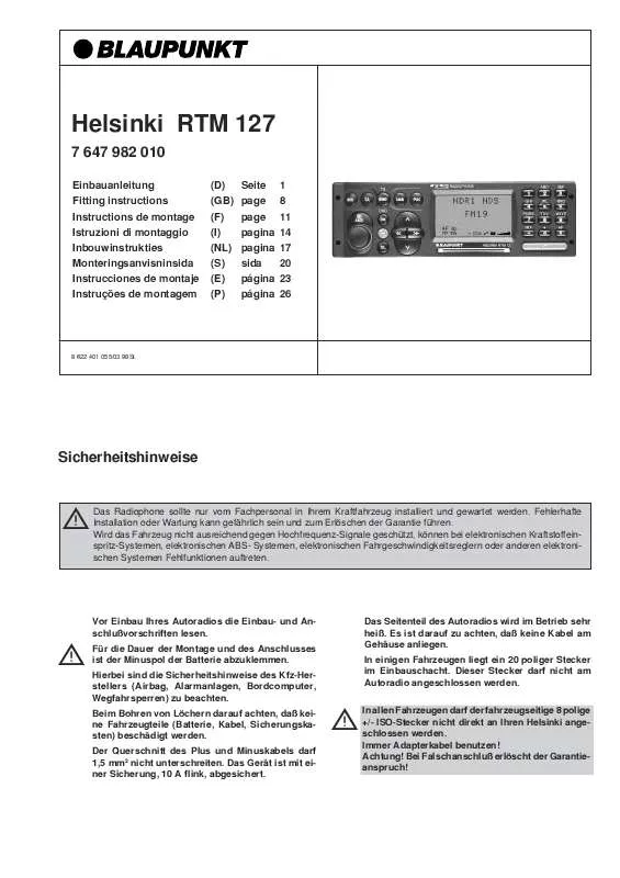 Mode d'emploi BLAUPUNKT HELSINKI RTM 127