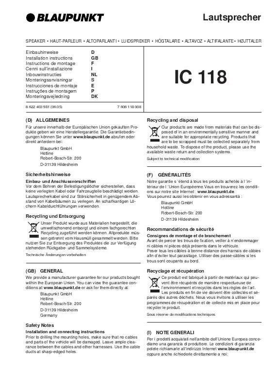 Mode d'emploi BLAUPUNKT IC 118