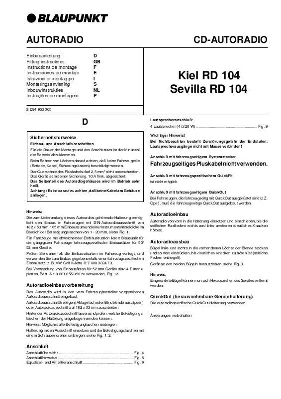 Mode d'emploi BLAUPUNKT KIEL RD 104