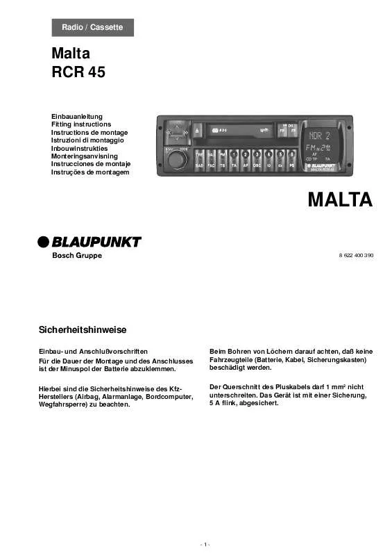 Mode d'emploi BLAUPUNKT MALTA RCR 45