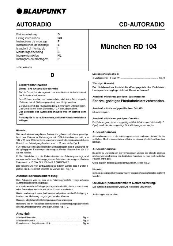 Mode d'emploi BLAUPUNKT MNCHEN RD 104