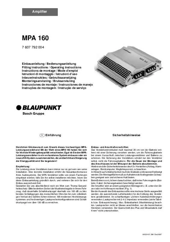 Mode d'emploi BLAUPUNKT MPA 160