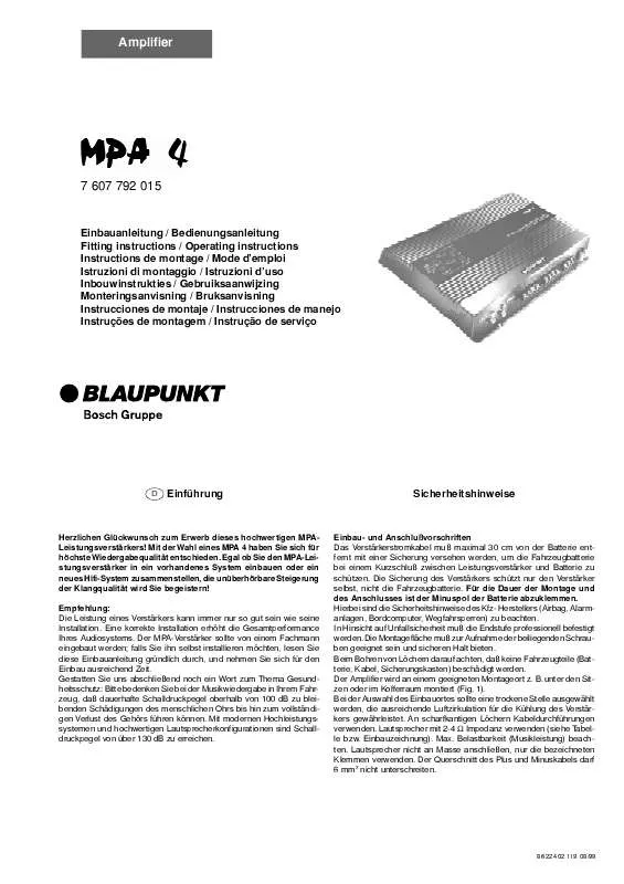 Mode d'emploi BLAUPUNKT MPA 4