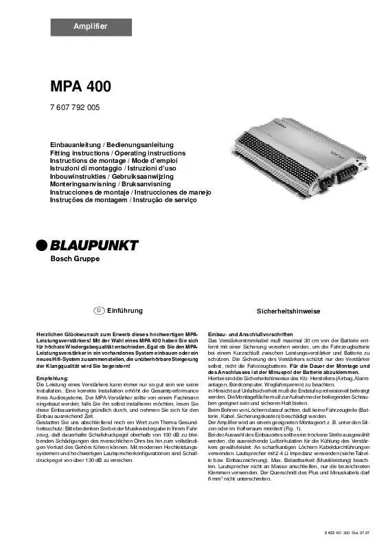 Mode d'emploi BLAUPUNKT MPA 400