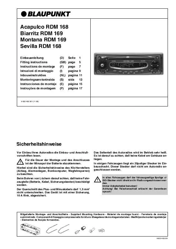 Mode d'emploi BLAUPUNKT SEVILLA RDM 168