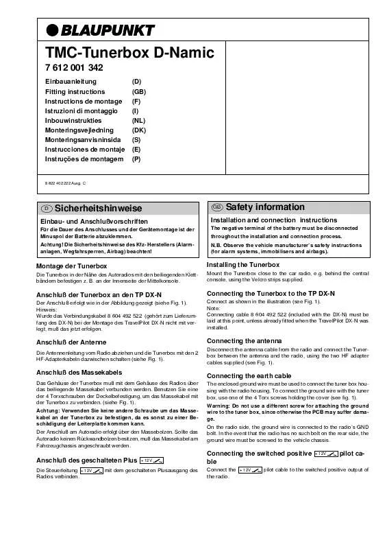 Mode d'emploi BLAUPUNKT TMC-TUNERBOX D-NAMIC