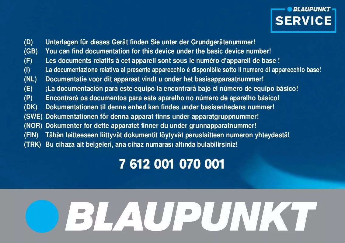 Mode d'emploi BLAUPUNKT TP DX-V BLACK BENELU