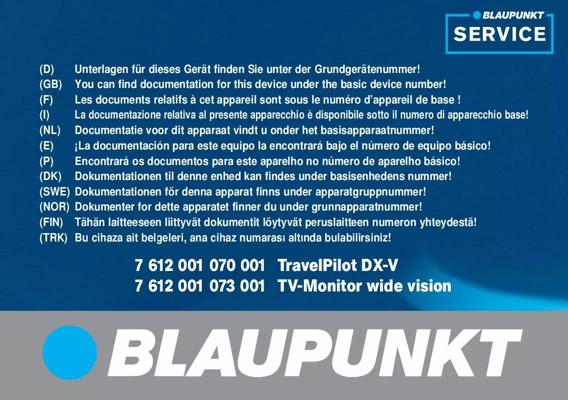 Mode d'emploi BLAUPUNKT TP DX-V TV ALPEN