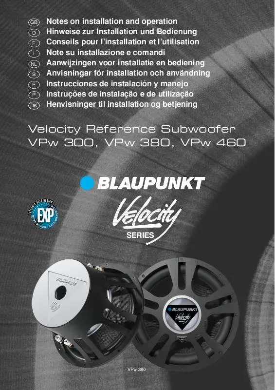 Mode d'emploi BLAUPUNKT VELOCITY REFERENCE SUBWOOFER VPW 460