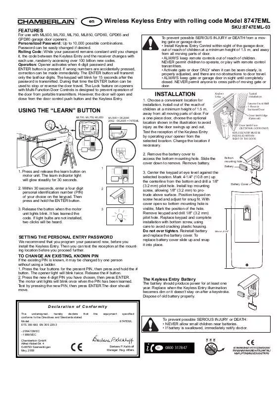 Mode d'emploi CHAMBERLAIN 8747EML