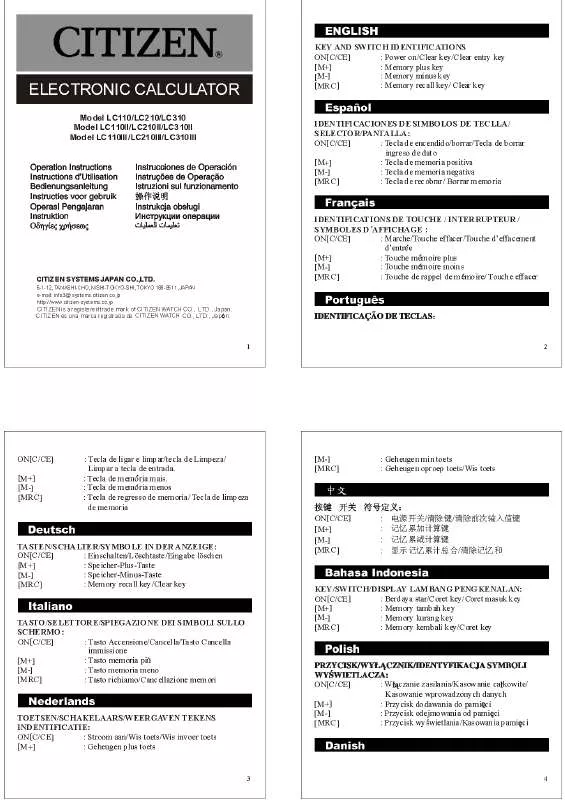 Mode d'emploi CITIZEN LC110